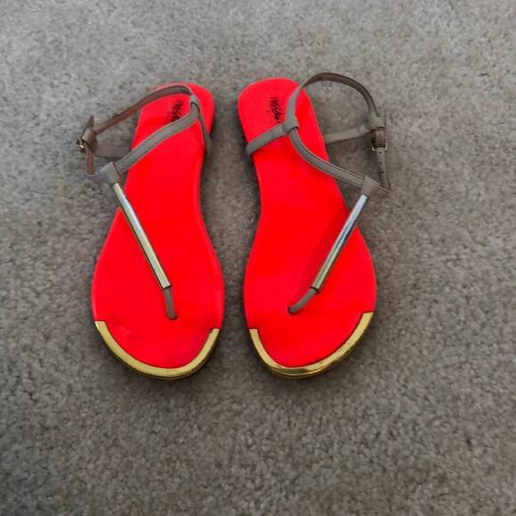 Neon Orange T-Strap Sandals - Picture 2 of 7
